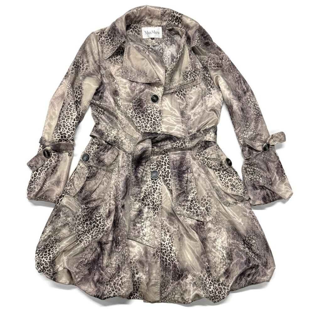 MaxMara Belted Coat‎ Womens Large Animal Print Lightweight Button Up Flared